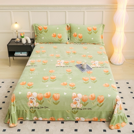 91家纺网 家纺一手货源 找家纺 新款230克印花牛奶绒床单定制定做尺寸  花海