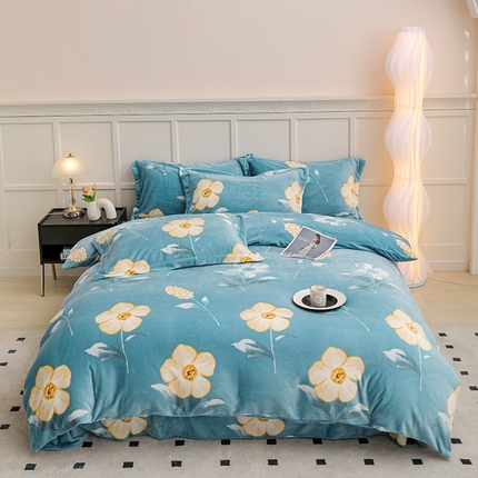 91家纺网 家纺一手货源 找家纺 （总）新款230克高克重印花牛奶绒四件套定做定制尺寸