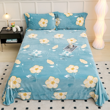 新款230克印花牛奶绒床单定制定做尺寸  沁园花香