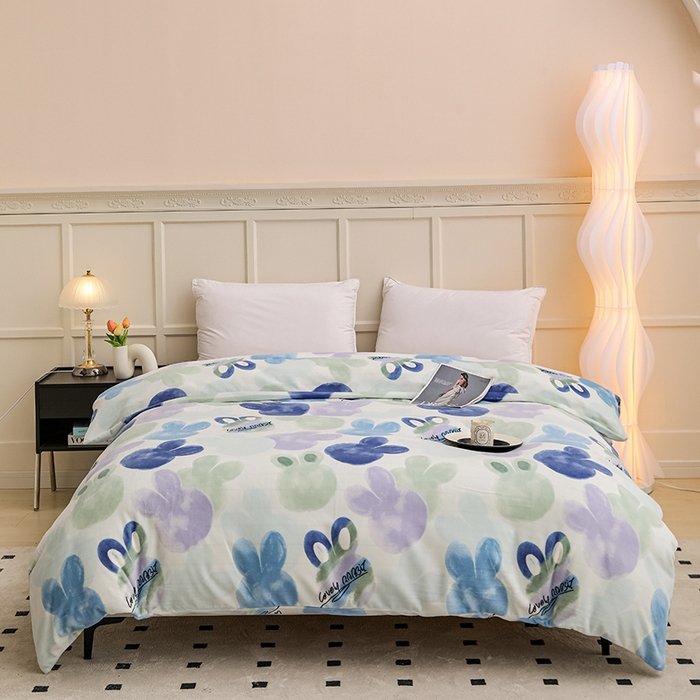 91家纺网 家纺一手货源 找家纺 新款230克高克重印花牛奶绒单被套定制定做尺寸 缤纷世界