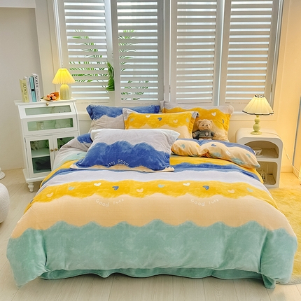 91家纺网 家纺一手货源 找家纺 （总）新款230克高克重印花牛奶绒四件套定做定制尺寸