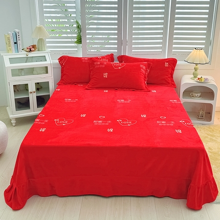 新款230克印花牛奶绒床单定制定做尺寸  甜蜜一生