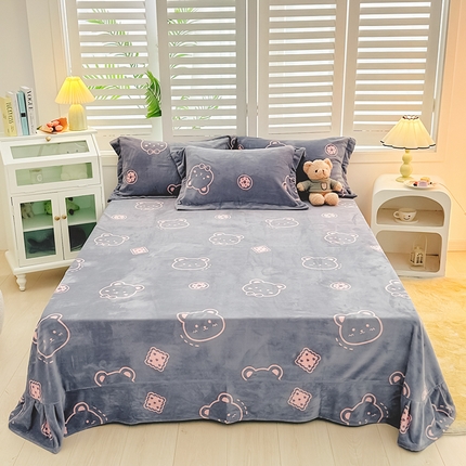 91家纺网 家纺一手货源 找家纺 新款230克印花牛奶绒床单定制定做尺寸  可爱熊