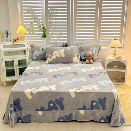 新款230克印花牛奶绒床单定制定做尺寸  烟云