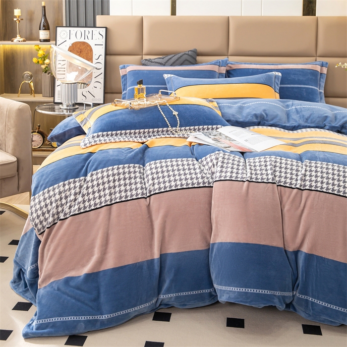 91家纺网 家纺一手货源 找家纺 优姿家纺 2024新款加厚全消光牛奶棉印花四件套 冬日暖阳