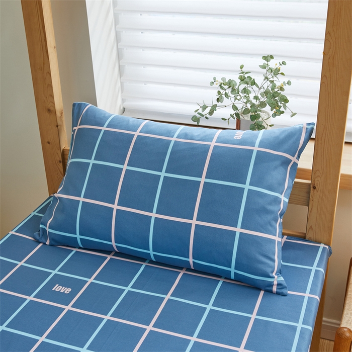 91家纺网 家纺一手货源 找家纺 杜先生 2023新款13372学生宿舍三件套纯棉三件套床单款 大方蓝格