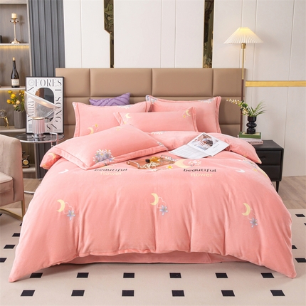 91家纺网 家纺一手货源 找家纺 优姿家纺 2024新款加厚全消光牛奶棉印花四件套 月亮花香