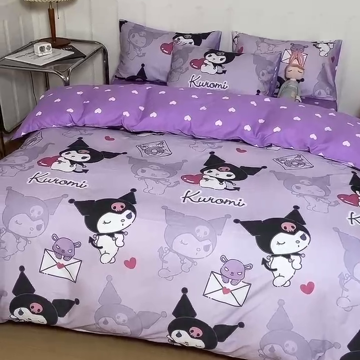 91家纺网 家纺一手货源 找家纺 博雅 2023新款三丽鸥卡通全棉四件套系列--第二批 开心库洛米