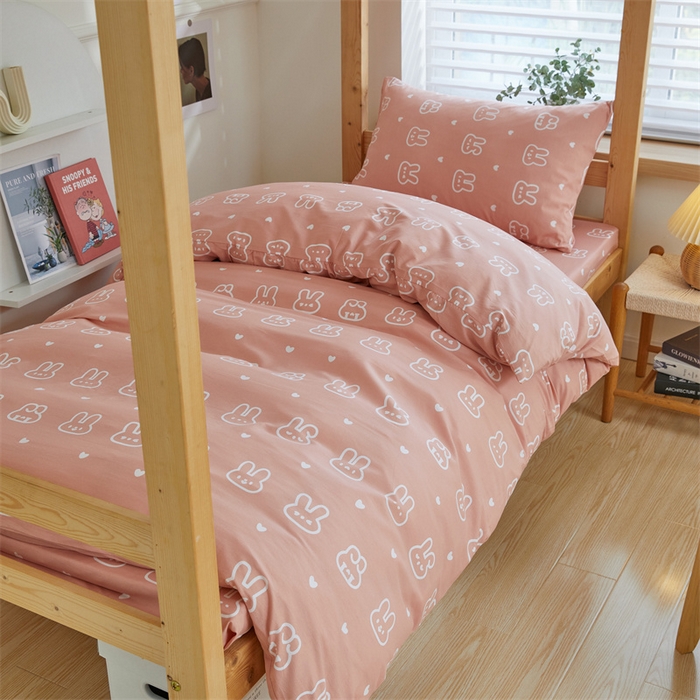 91家纺网 家纺一手货源 找家纺 杜先生 2023新款13372学生宿舍三件套纯棉三件套床单款 波比兔-粉