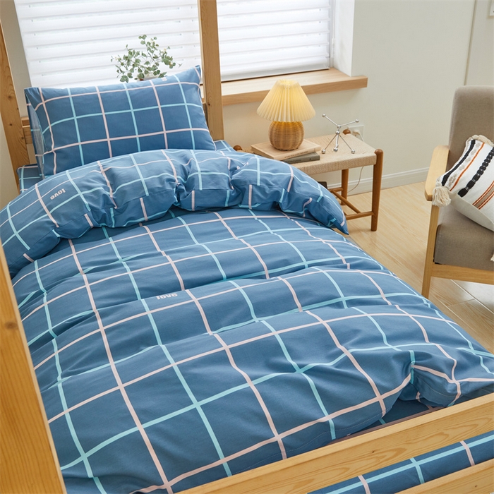 91家纺网 家纺一手货源 找家纺 杜先生 2023新款13372学生宿舍三件套纯棉三件套床单款 大方蓝格