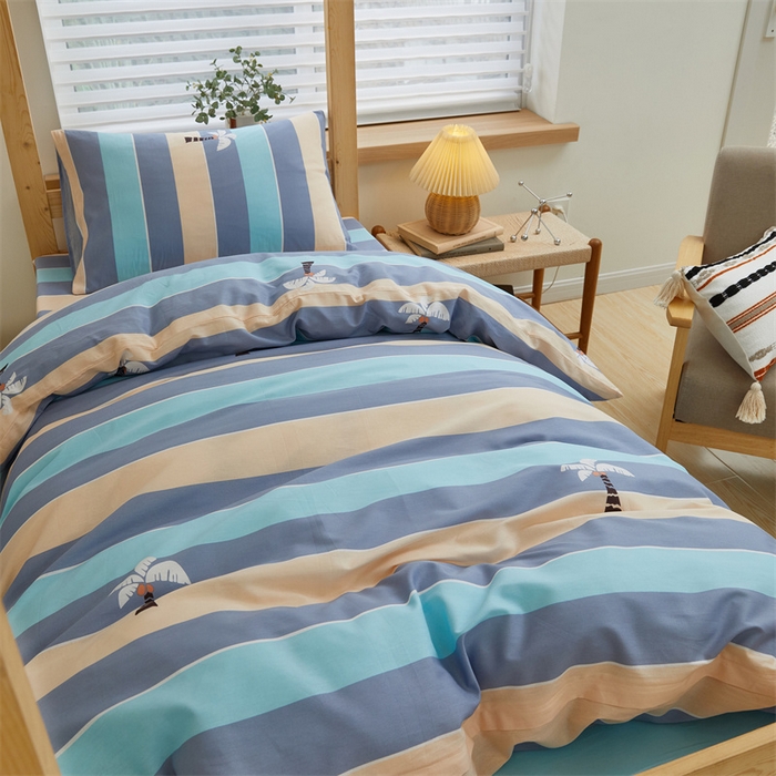 91家纺网 家纺一手货源 找家纺 杜先生 2023新款13372学生宿舍三件套纯棉三件套床单款 彩虹条