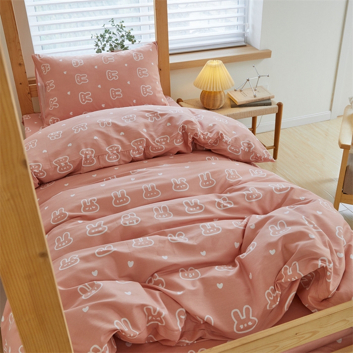 91家纺网 家纺一手货源 找家纺 杜先生 2023新款13372学生宿舍三件套纯棉三件套床单款 波比兔-粉