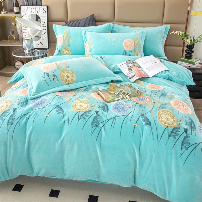 91家纺网 家纺一手货源 找家纺 优姿家纺 2024新款加厚全消光牛奶棉印花四件套 蒲公英