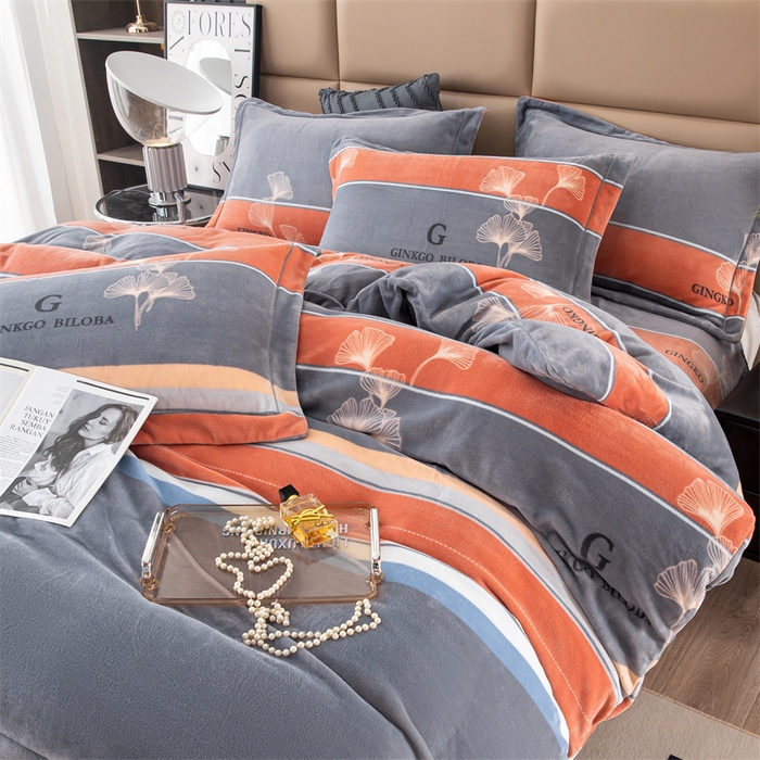 91家纺网 家纺一手货源 找家纺 优姿家纺 2024新款加厚全消光牛奶棉印花四件套 银杏叶