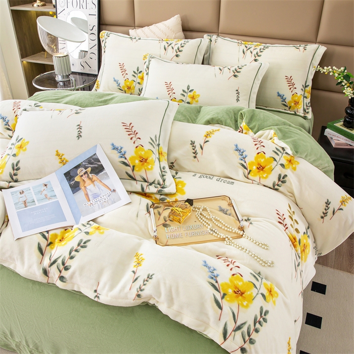 91家纺网 家纺一手货源 找家纺 优姿家纺 2024新款加厚全消光牛奶棉印花四件套 花仙子