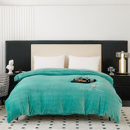 新款230克肌理纹绣花牛奶绒单被套可定做定制 肌理纹绣花-绿色