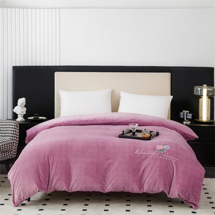 新款230克肌理纹绣花牛奶绒单被套可定做定制 肌理纹绣花-紫色
