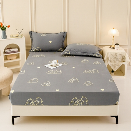 91家纺网 家纺一手货源 找家纺 新款50双股澳棉印花床笠定做定制任意尺寸 抱抱熊-灰