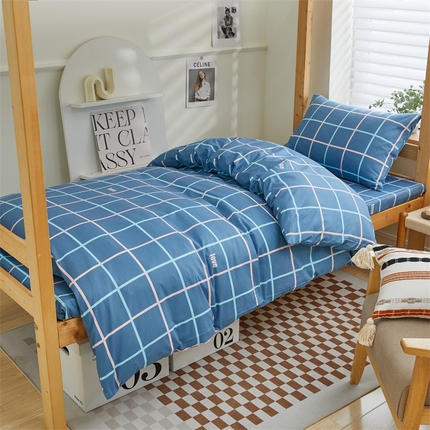 杜先生 2023新款13372学生宿舍三件套纯棉三件套床单款 大方蓝格