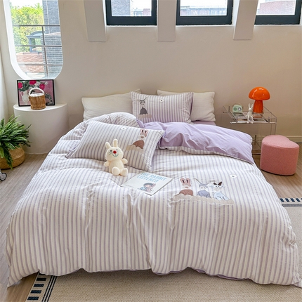 91家纺网 家纺一手货源 找家纺 （总）柚子YOUTH 2023新款全棉水洗棉提花刺绣四件套