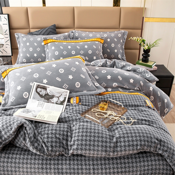 91家纺网 家纺一手货源 找家纺 优姿家纺 2024新款加厚全消光牛奶棉印花四件套 千鸟格