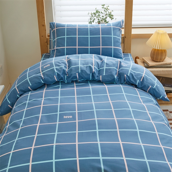 91家纺网 家纺一手货源 找家纺 杜先生 2023新款13372学生宿舍三件套纯棉三件套床单款 大方蓝格