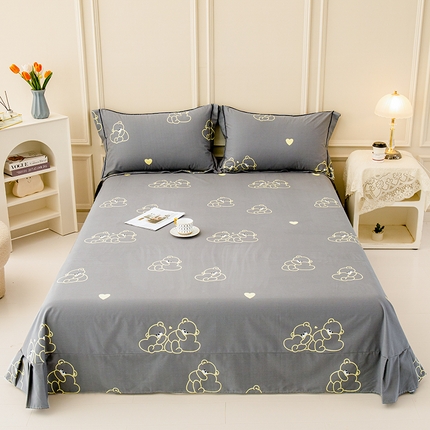 新款50双股澳棉印花单床单定做定制尺寸 抱抱熊-灰