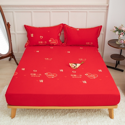 91家纺网 家纺一手货源 找家纺 新款50双股澳棉印花床笠定做定制任意尺寸 爱你一生