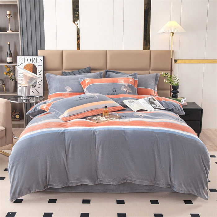 91家纺网 家纺一手货源 找家纺 优姿家纺 2024新款加厚全消光牛奶棉印花四件套 银杏叶