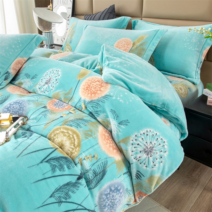 91家纺网 家纺一手货源 找家纺 优姿家纺 2024新款加厚全消光牛奶棉印花四件套 蒲公英