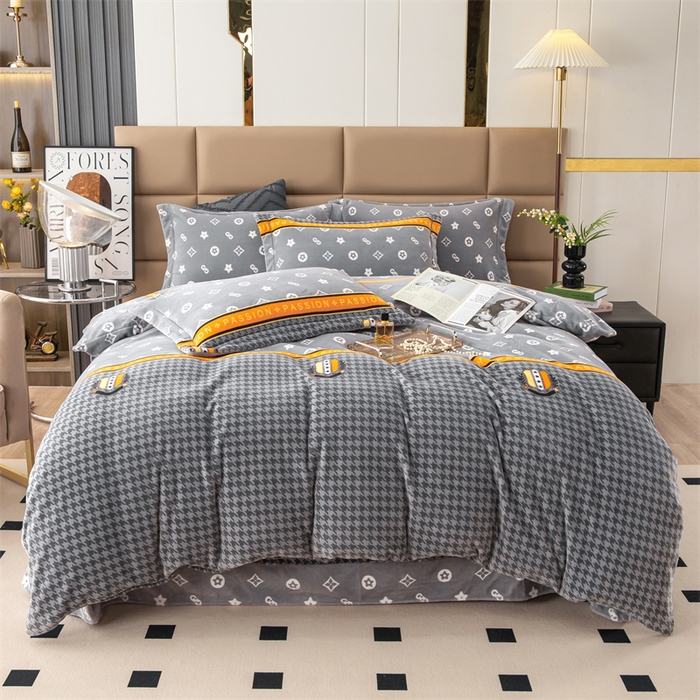 91家纺网 家纺一手货源 找家纺 优姿家纺 2024新款加厚全消光牛奶棉印花四件套 千鸟格