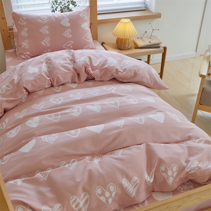 91家纺网 家纺一手货源 找家纺 杜先生 2023新款13372学生宿舍三件套纯棉三件套床单款 爱心公主-粉