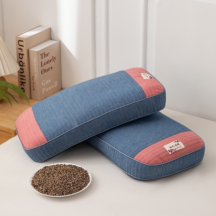 91家纺网 家纺一手货源 找家纺 织布人 2023新款荞麦枕全棉韩式砂洗面包枕全荞麦壳颈椎枕头枕芯 砂洗面包枕-蓝色