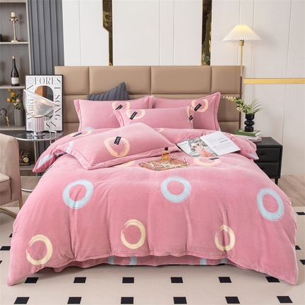优姿家纺 2024新款加厚全消光牛奶棉印花四件套 圈点时尚