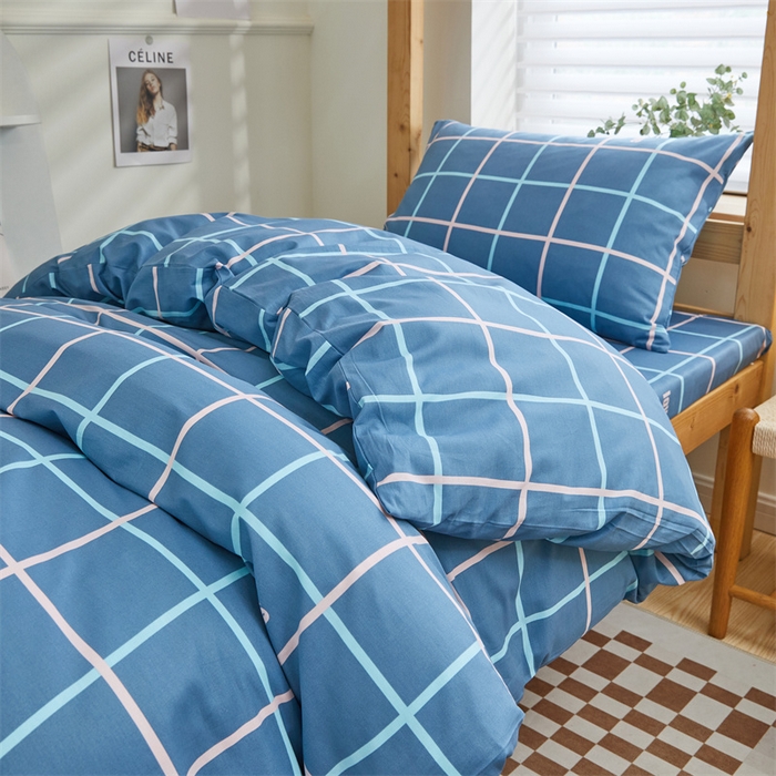 91家纺网 家纺一手货源 找家纺 杜先生 2023新款13372学生宿舍三件套纯棉三件套床单款 大方蓝格