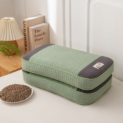 织布人 2023新款荞麦枕全棉韩式砂洗面包枕全荞麦壳颈椎枕头枕芯 砂洗面包枕-绿色