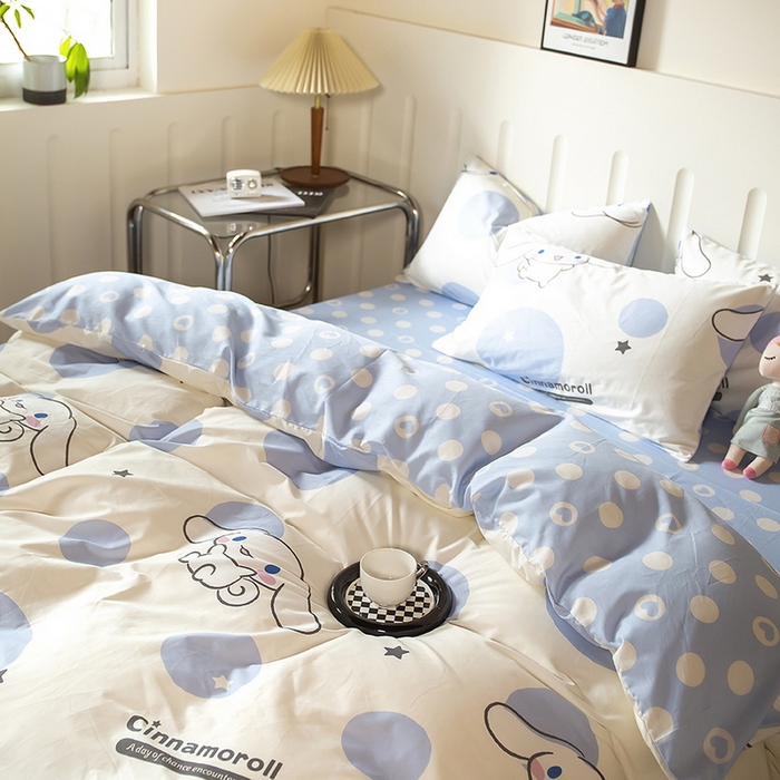 91家纺网 家纺一手货源 找家纺 博雅 2023新款三丽鸥卡通全棉四件套系列--第二批 波点玉桂狗