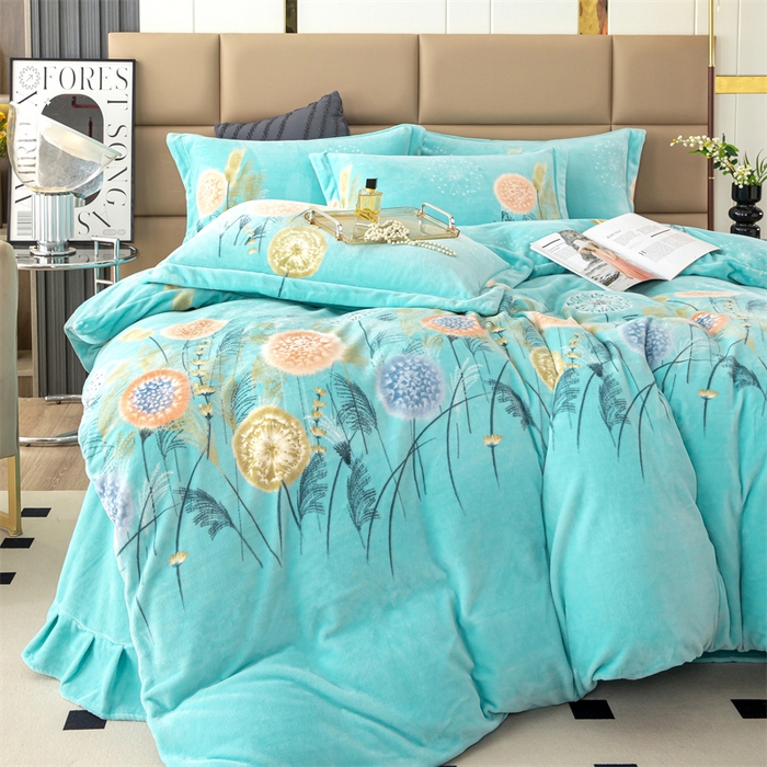 91家纺网 家纺一手货源 找家纺 优姿家纺 2024新款加厚全消光牛奶棉印花四件套 蒲公英