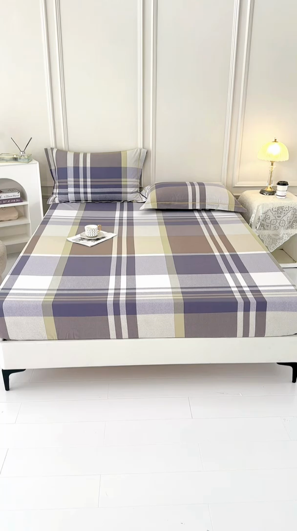 91家纺网 家纺一手货源 找家纺 新款50双股澳棉印花床笠定做定制任意尺寸 格子