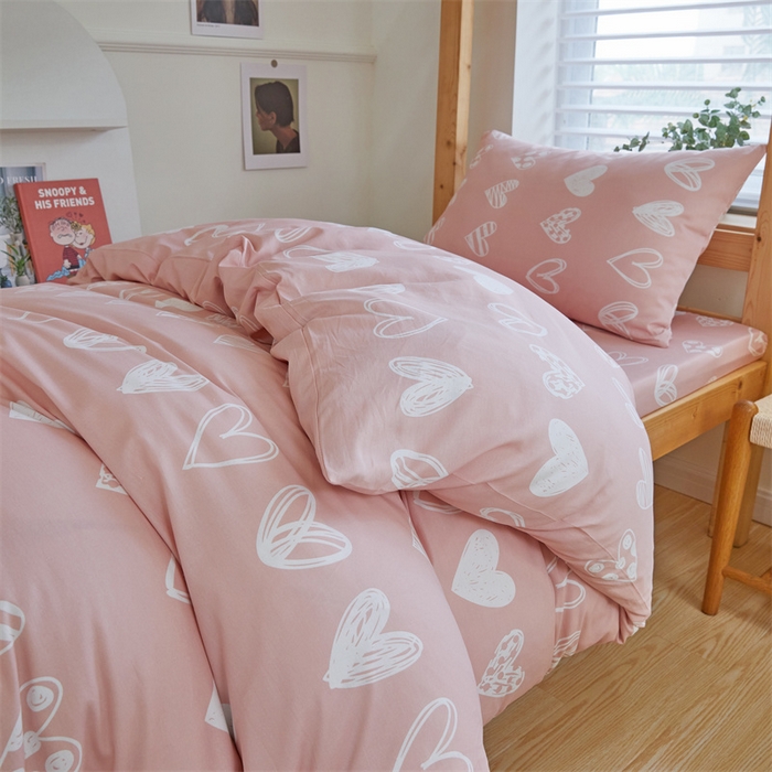91家纺网 家纺一手货源 找家纺 杜先生 2023新款13372学生宿舍三件套纯棉三件套床单款 爱心公主-粉