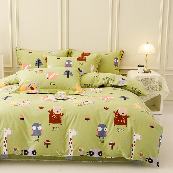 91家纺网 家纺一手货源 找家纺 新款50双股澳棉印花四件套定做任意尺寸 动物世界