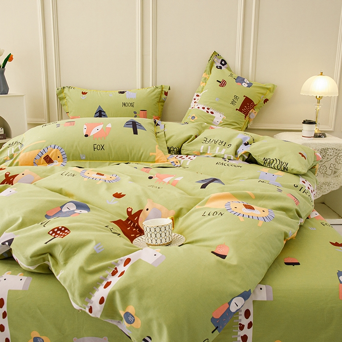 91家纺网 家纺一手货源 找家纺 新款50双股澳棉印花四件套定做任意尺寸 动物世界