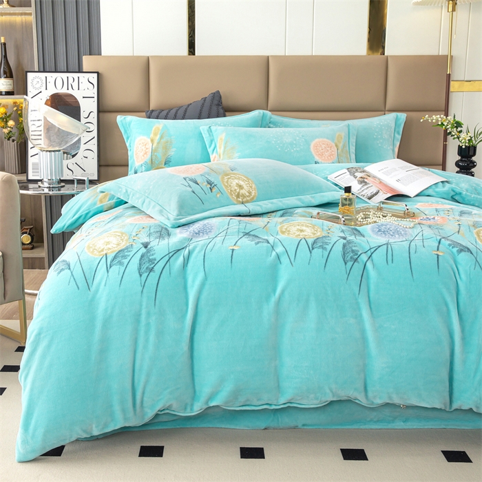 91家纺网 家纺一手货源 找家纺 优姿家纺 2024新款加厚全消光牛奶棉印花四件套 蒲公英