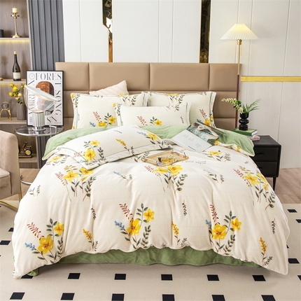 91家纺网 家纺一手货源 找家纺 优姿家纺 2024新款加厚全消光牛奶棉印花四件套 花仙子