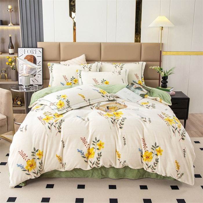 91家纺网 家纺一手货源 找家纺 优姿家纺 2024新款加厚全消光牛奶棉印花四件套 花仙子