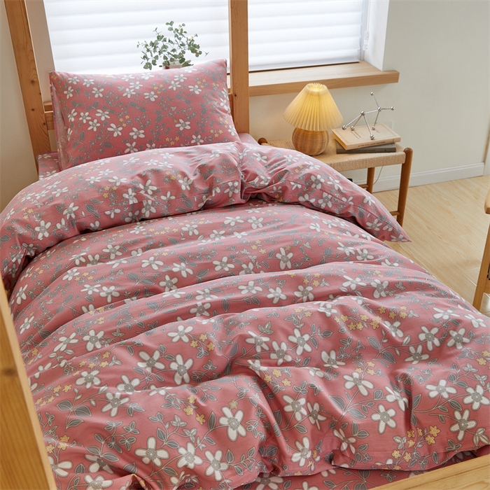 91家纺网 家纺一手货源 找家纺 杜先生 2023新款13372学生宿舍三件套纯棉三件套床单款 粉色小花花