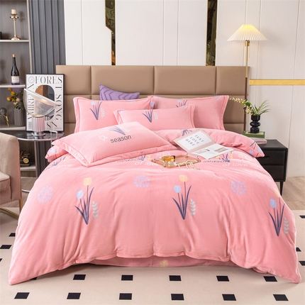 优姿家纺 2024新款加厚全消光牛奶棉印花四件套 克拉恋人