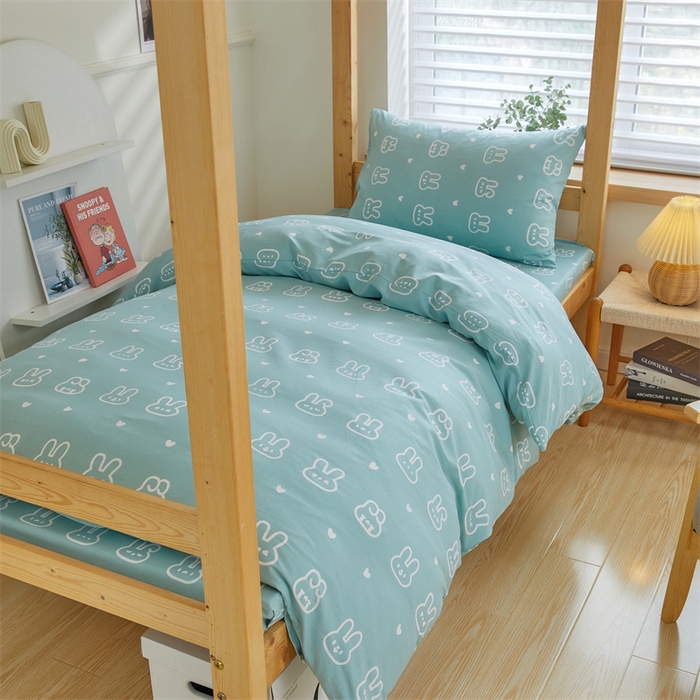 91家纺网 家纺一手货源 找家纺 杜先生 2023新款13372学生宿舍三件套纯棉三件套床单款 波比兔-绿