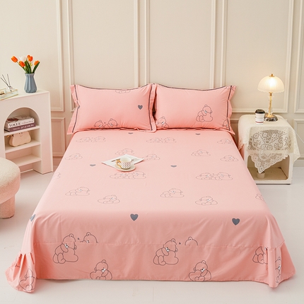 新款50双股澳棉印花单床单定做定制尺寸 抱抱熊-粉