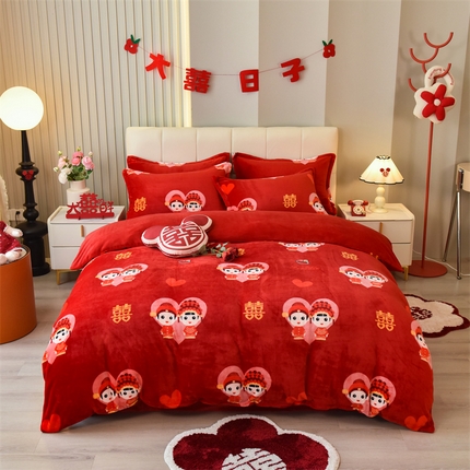 91家纺网 家纺一手货源 找家纺 兄弟坊 2024新款时尚婚庆家用牛奶绒四件套 浪漫满屋